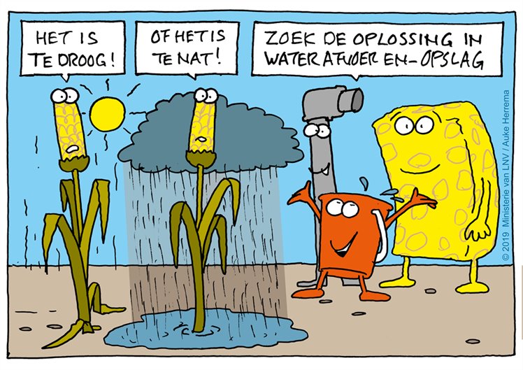Cartoon over waterafvoer en -opslag