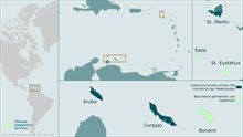 De kaart laat zien waar de eilanden van het Caribische deel van ons koninkrijk liggen. Bron: Climate Adaptation Services